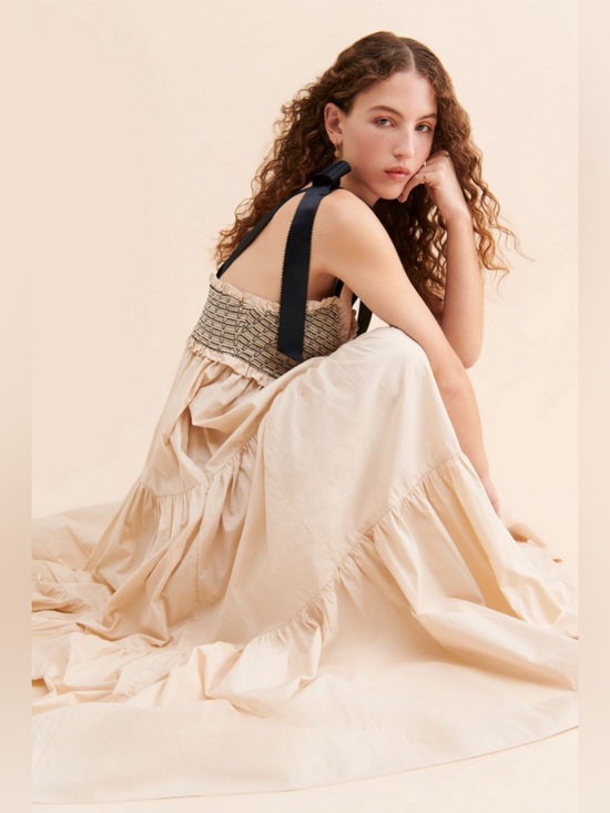 Free People Dresses & Skirts - Free People Cream Maxi Dress with Navy Strap Detail